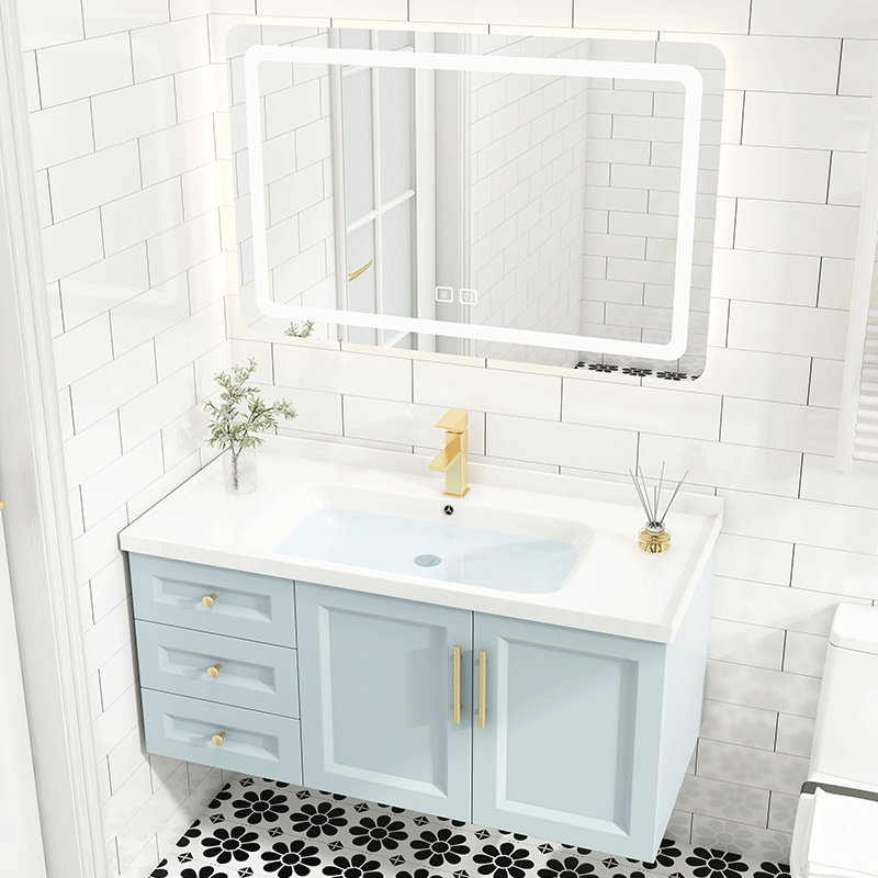 Rock Plate Light Lavish Bath Room Cabinet Combination Modern Minima Smart Hand Washing Cupboard Washbasin Solid Wood Dressing Room Wash table