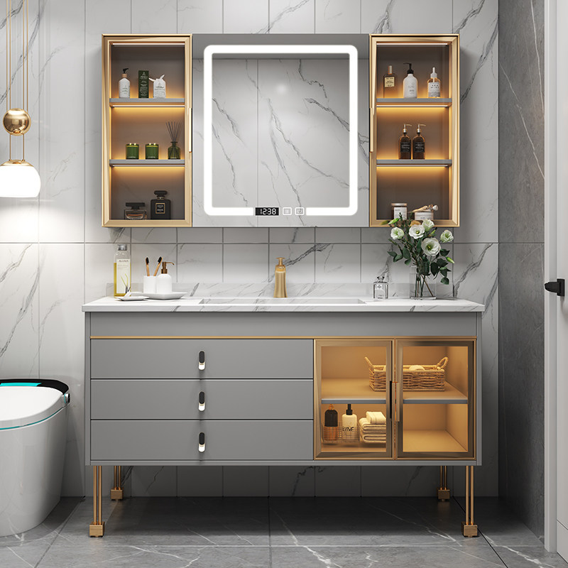 Rock Board Integrated Basin Bath Cabinet Cabinet Combination Modern Light Lavish Wind Floor Bath Cabinet Washout Washbasin Cabinet Washing Desk