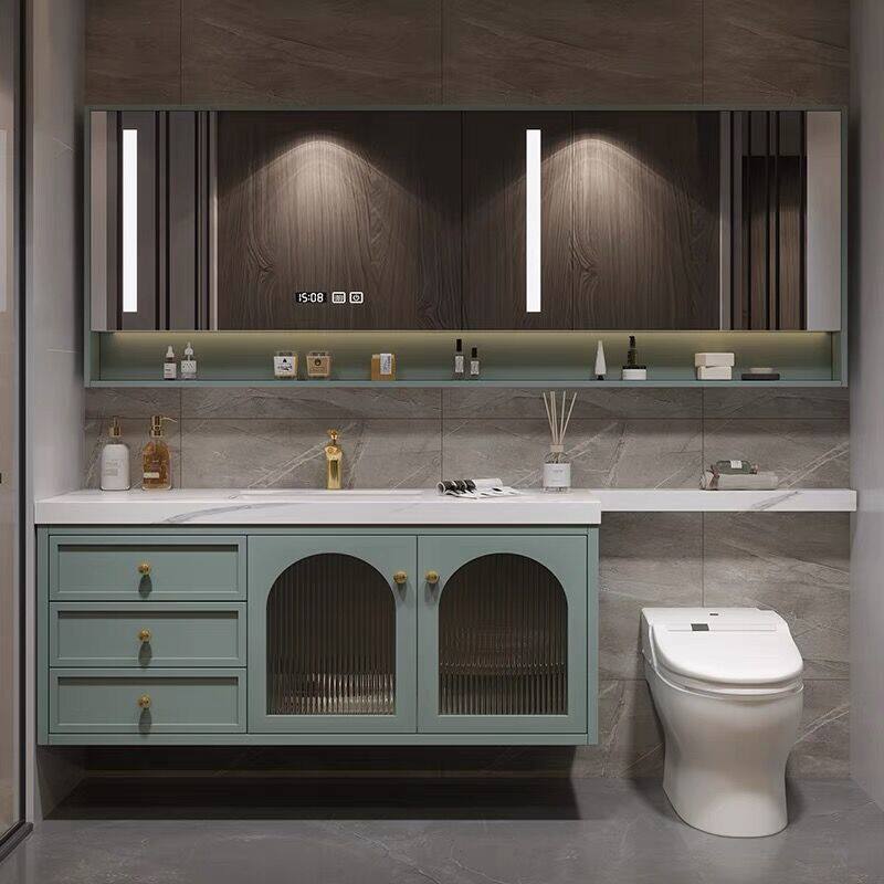 American light luxury rock board bathroom cabinet combination powder room vanity extension toilet solid wood face wash basin counter basin