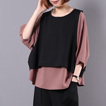  Vest vest two-piece womens spring and autumn Korean version loose large size thin bubble sleeve shirt irregular waistcoat suit
