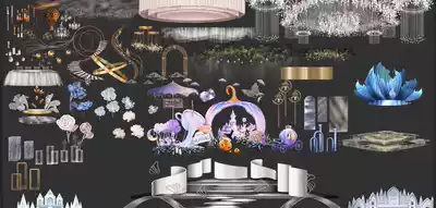 Wedding hand-painted material design psd iron props Road introduction fashion simple wind fairy tale gauze veil ornaments acrylic