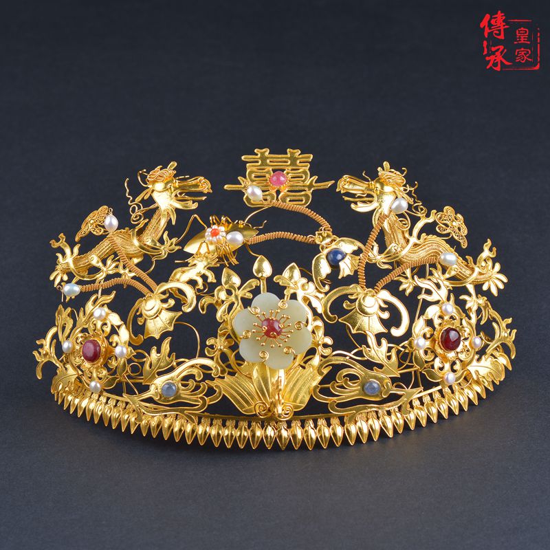 Royal heritage Traditional silk Double Dragon with Phoenix crown Bridal wedding high-end headdress Ancient hair accessories Hanfu accessories