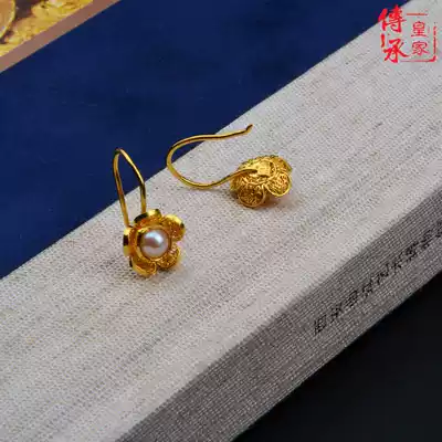 Imitation Ming Dynasty lilac flower-shaped 24k pure gold pearl temperament earrings drop earrings