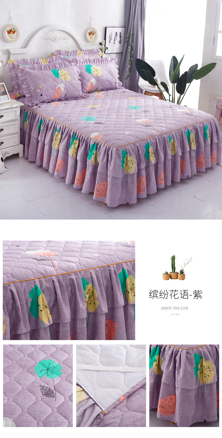 Chăn bông chống trượt váy ngủ trải giường cộng với váy cotton loại ga trải giường 笠 mùa thu và mùa đông ấm áp của Hàn Quốc của ren ba mảnh ga giường có viền