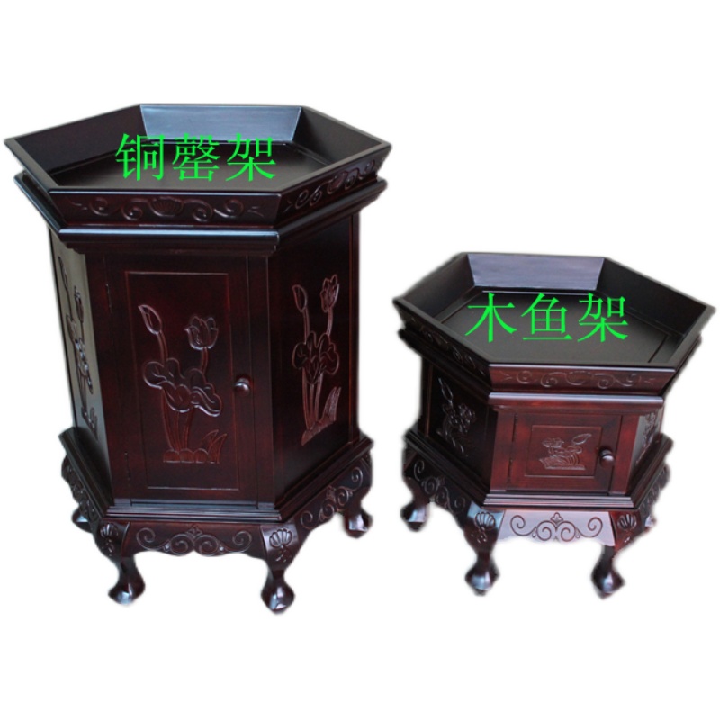 Special wood fish bronze chime base 14-30-inch solid wood mortise and tenon-and-mortise structure shelf for Buddhist temples