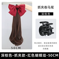 Красная заколка-крабик с бантиком, 50см