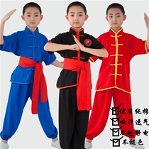 Childrens martial arts practice Gongfu pure cotton loose short sleeves Long sleeves less pediment Kung Fu training clothing performance Tai Chi Fu