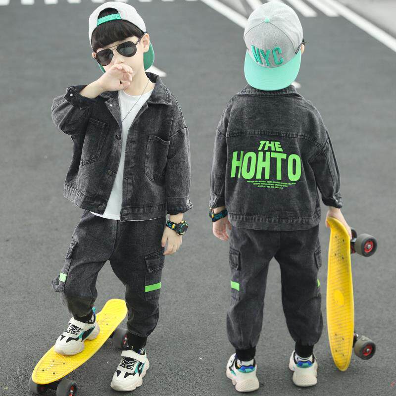 South Korean boy fashion boy fashion two-style suit 2021 new child denim Korean version boy handsome boy boom