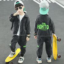 South Korean boy fashion boy fashion two suits 2021 new childrens denim Han version boy handsome boy boom