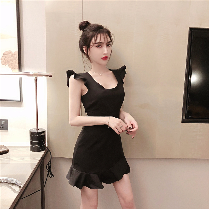 VK旗艦店 韓系木耳邊美背鏤空荷葉邊無袖洋裝