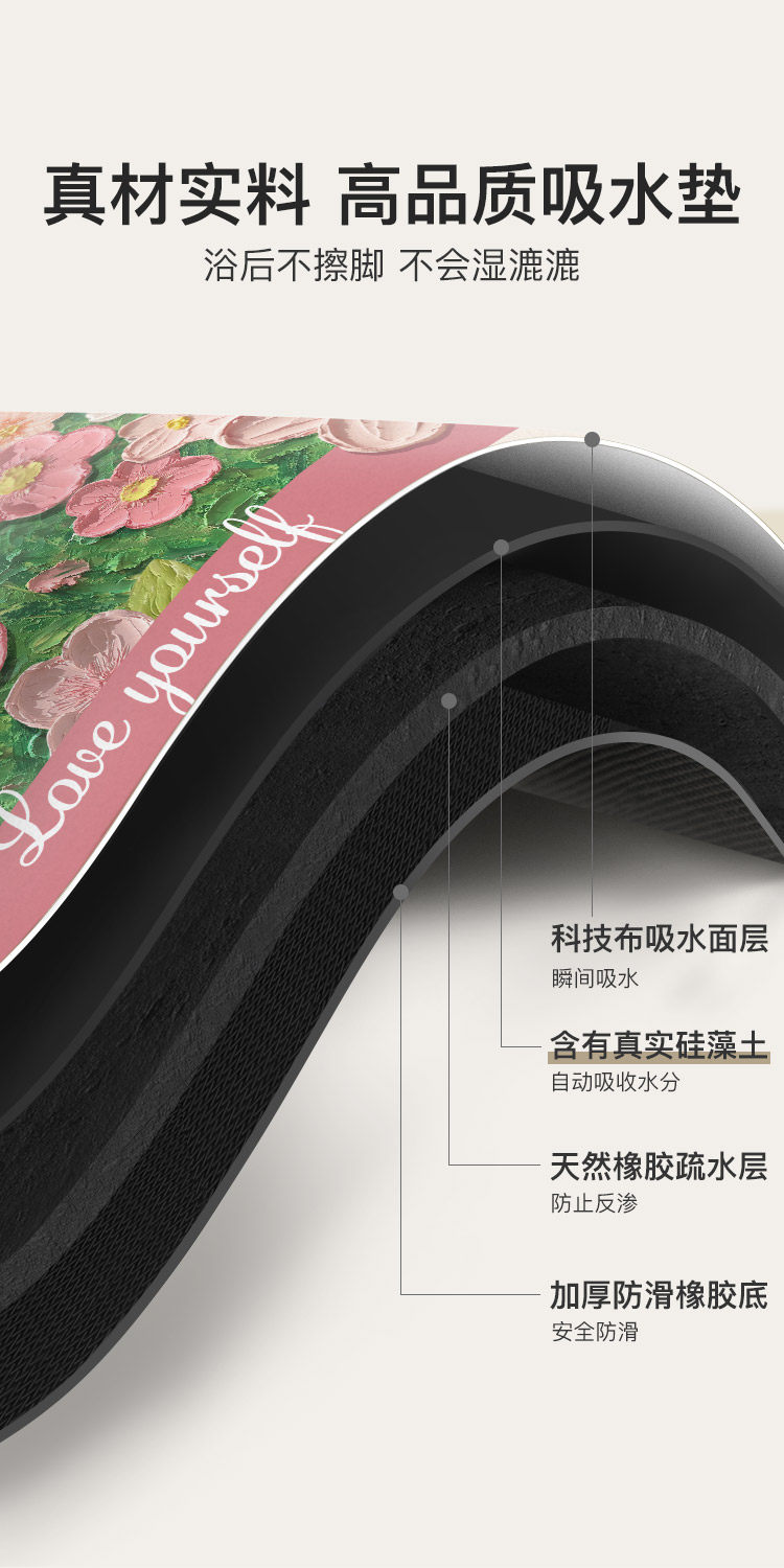 西诺 硅藻泥卫生间浴室速干软地垫 40*60cm 天猫优惠券折后13.8包邮（￥16.8-3）多花色可选