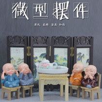 Miniature furniture table and chair screen tea set Monk figure ornaments pocket retro decorations Childrens House toys
