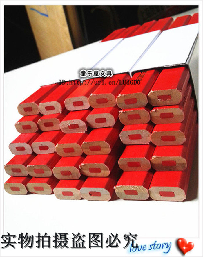 Red core woodworking pencil flat core thick core scribing pencil woodworking with thick core woodworking pencil