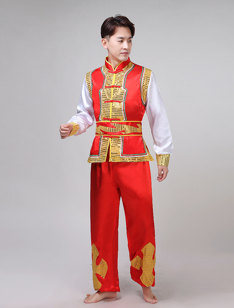 Trang phục dân tộc nam mới Yangko quần áo rồng múa sư tử quần áo trống trống trống thi đấu thuyền rồng quần áo võ thuật đồ bộ nam