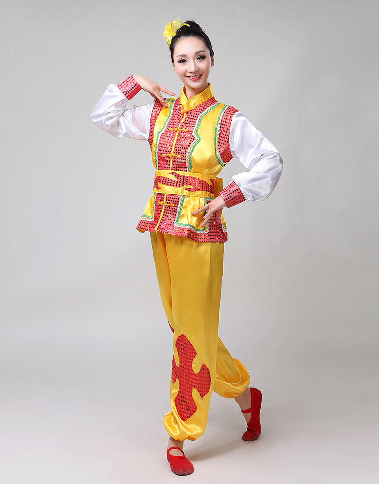 Trang phục dân tộc nam mới Yangko quần áo rồng múa sư tử quần áo trống trống trống thi đấu thuyền rồng quần áo võ thuật đồ bộ nam