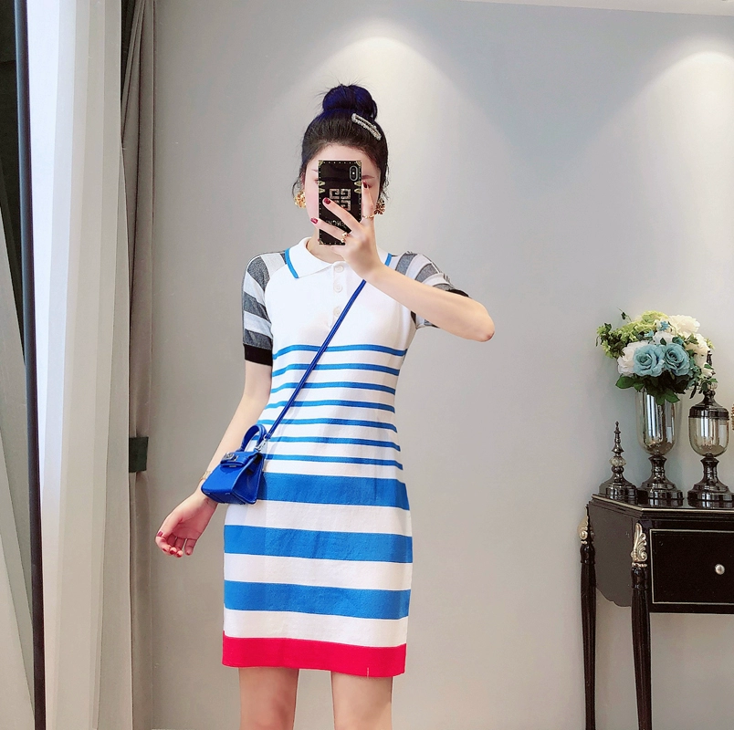 CHỈ YOU2020 mùa hè của phụ nữ phong cách Hàn Quốc sọc khí tương phản màu sắc a-line mỏng váy đầm ngắn - Váy eo cao