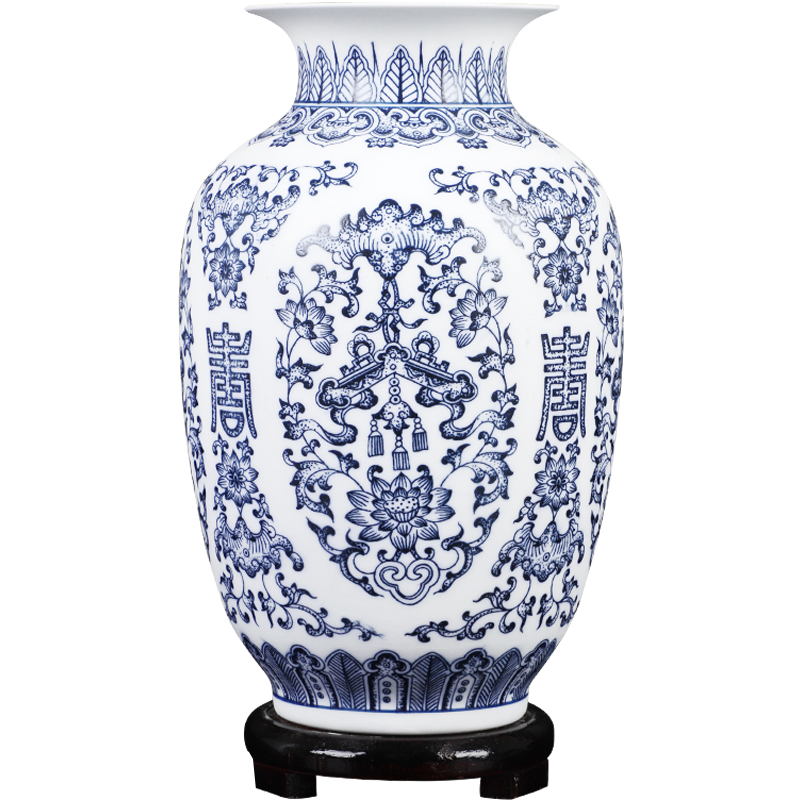 Jingdezhen ceramic dumb light blue and white porcelain vase living room rich ancient frame furnishing articles flower arranging small porcelain decoration