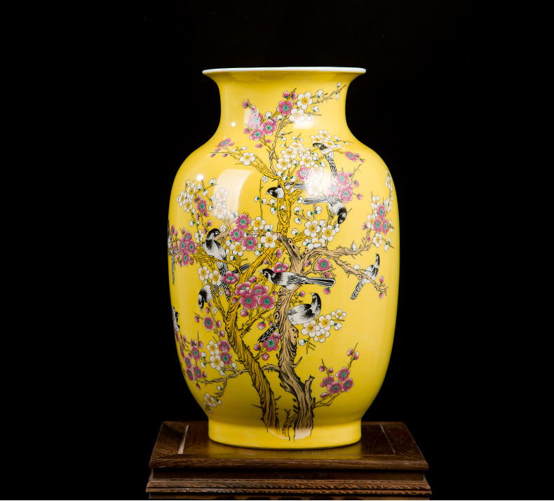 Jingdezhen ceramics powder enamel pay-per-tweet flower vase home sitting room place Chinese office decoration