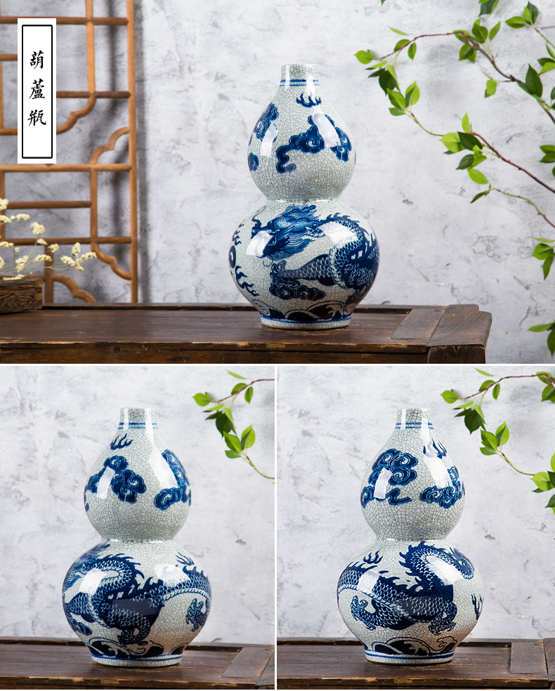 Jingdezhen ceramics vase imitation up crack glaze dragon vase flower arranging the sitting room of Chinese style household decorative furnishing articles