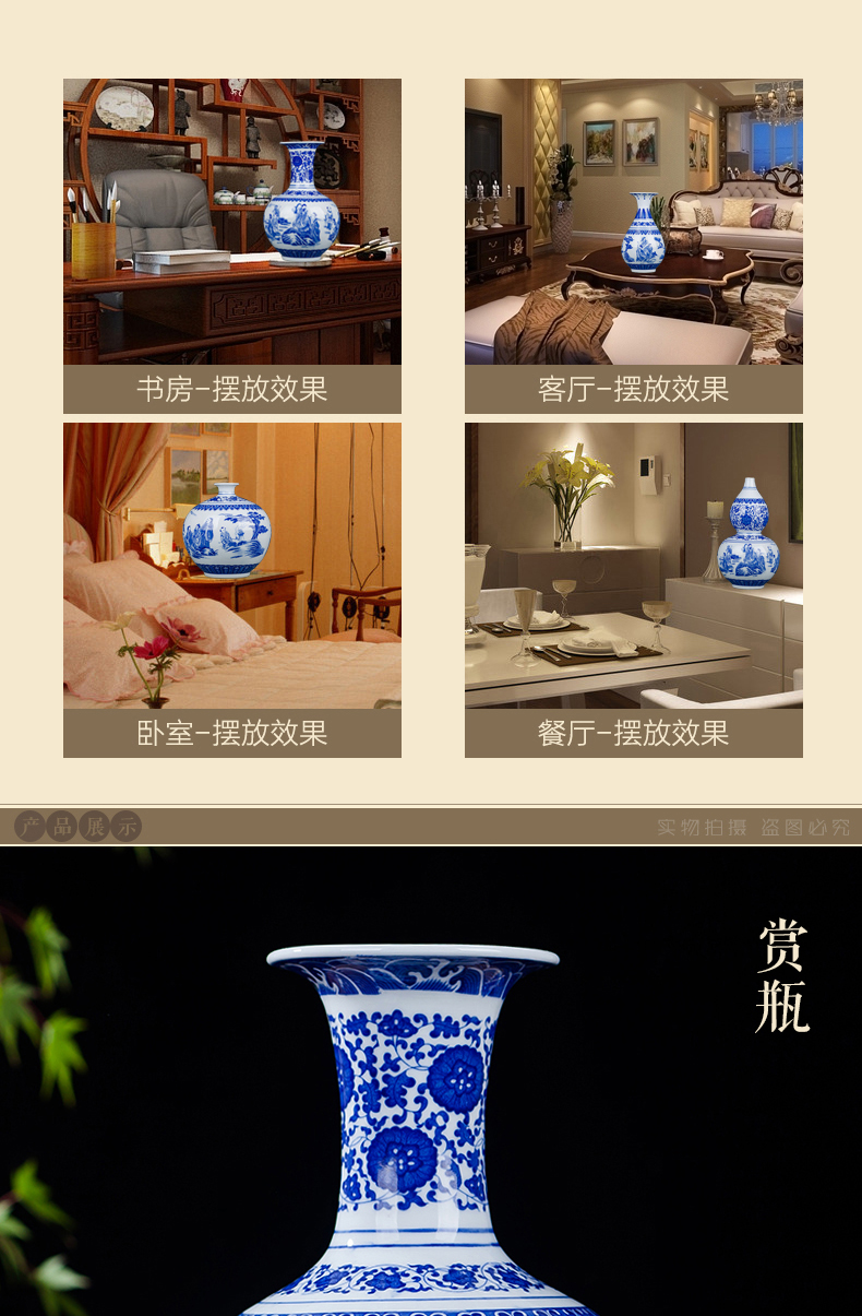 Antique vase of blue and white porcelain of jingdezhen ceramics lucky bamboo living room TV ark place, Chinese style household ornaments