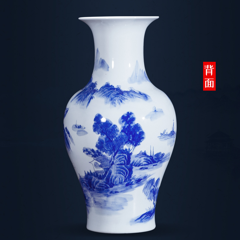 Jingdezhen ceramics landscape painting large blue and white porcelain vases, flower arrangement antique Chinese style household, hotel floor furnishing articles