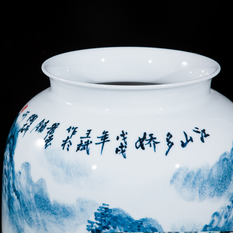 Jingdezhen ceramics celebrity hand - made the master of landscape painting landing big large vases, home furnishing articles sitting room