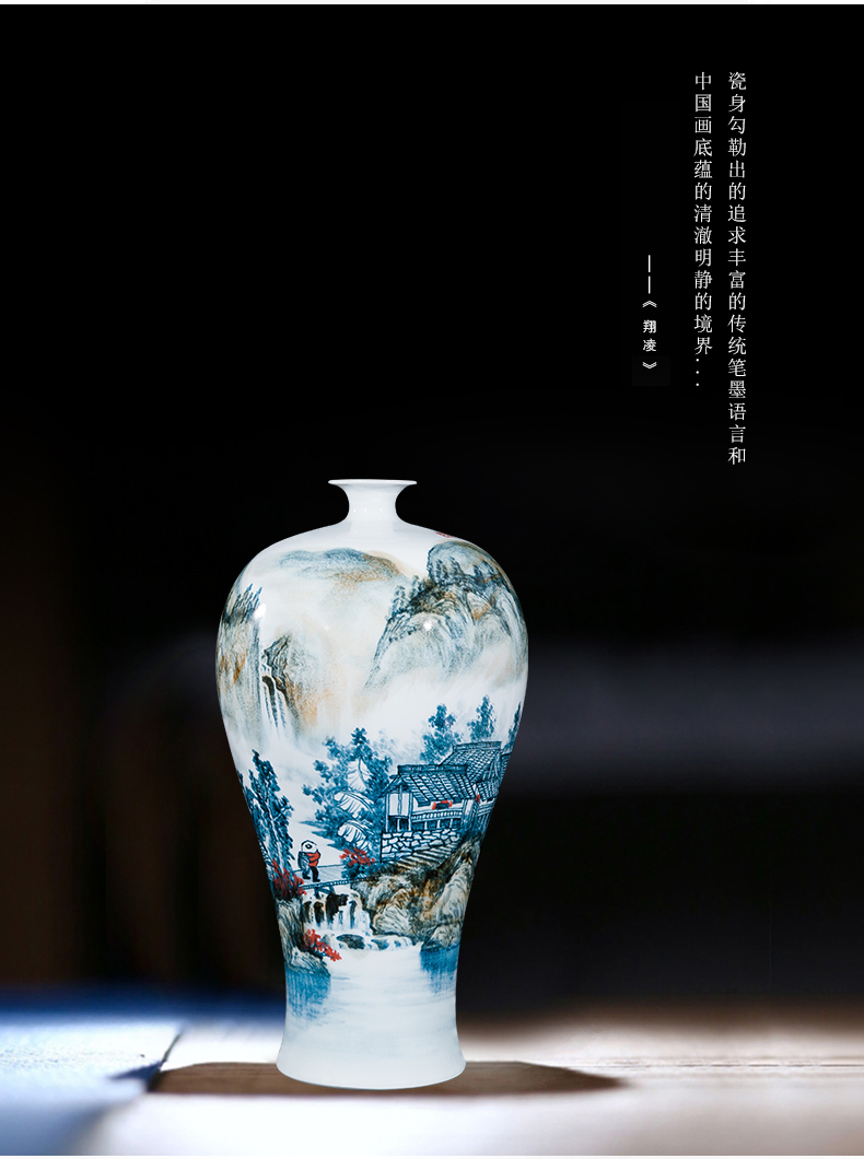 Jingdezhen ceramics celebrity hand - made the master of landscape painting large vase household villa living room office furnishing articles