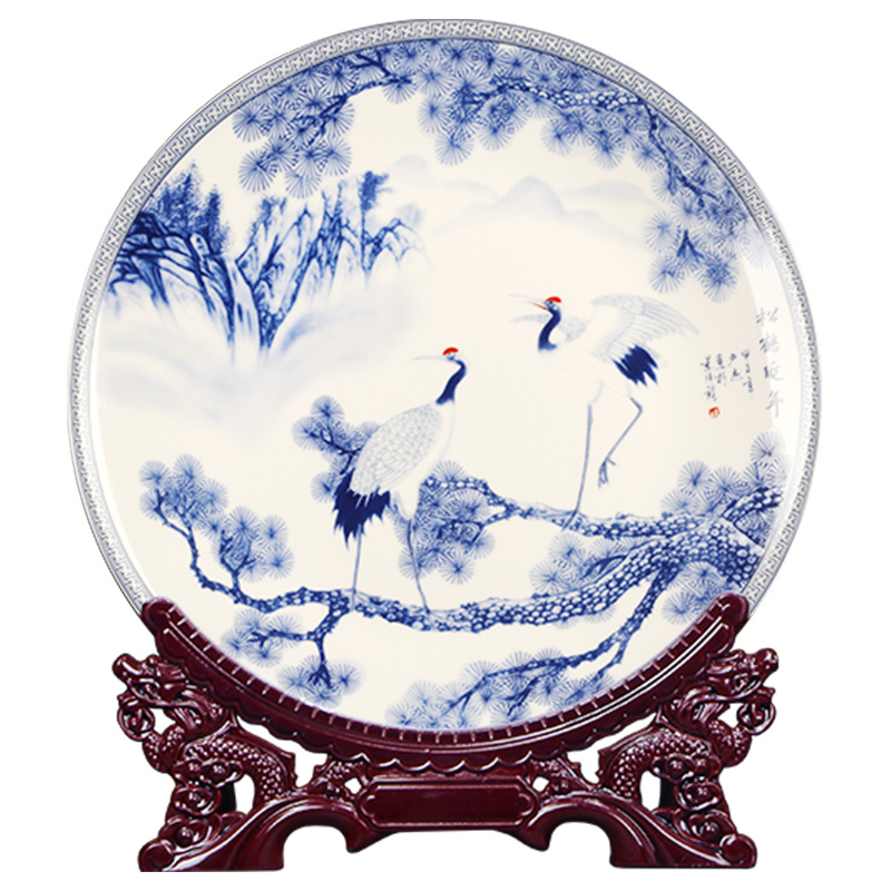 Jingdezhen ceramics 14 inches large decorative plate hanging dish sit plate wine porch place decoration ornament