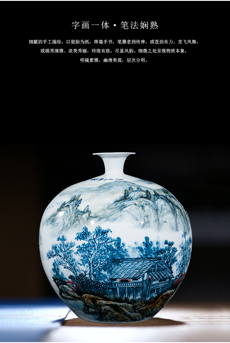 Jingdezhen ceramics celebrity hand - made the master of landscape painting large vase home sitting room villa study furnishing articles