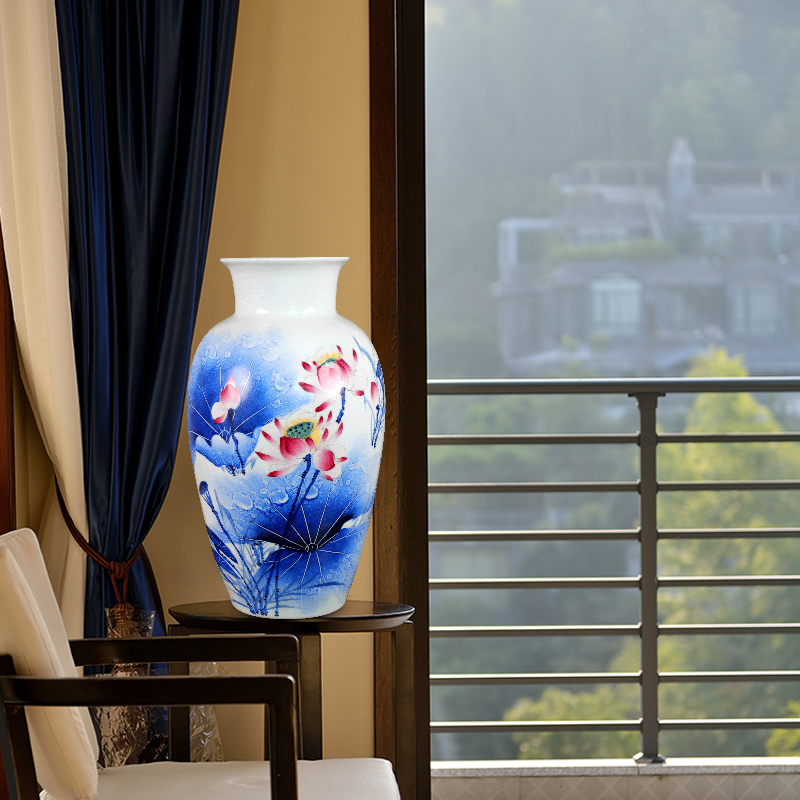 Hand - made vases furnishing articles of jingdezhen ceramics of large sitting room flower arrangement of Chinese style household adornment lotus arts and crafts