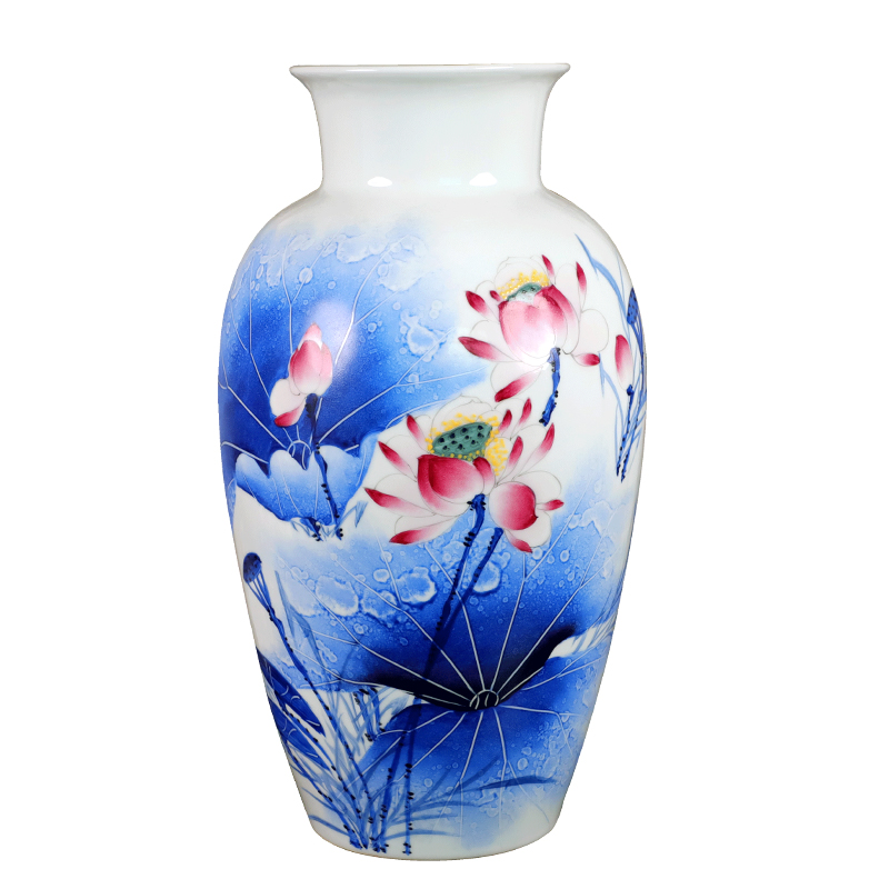 Hand - made vases furnishing articles of jingdezhen ceramics of large sitting room flower arrangement of Chinese style household adornment lotus arts and crafts