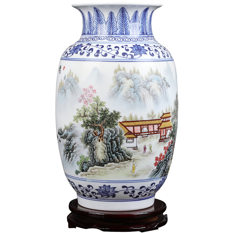 Insert jingdezhen blue and white ceramics powder enamel vase XianGe the qing ju masters hand - made home sitting room adornment is placed