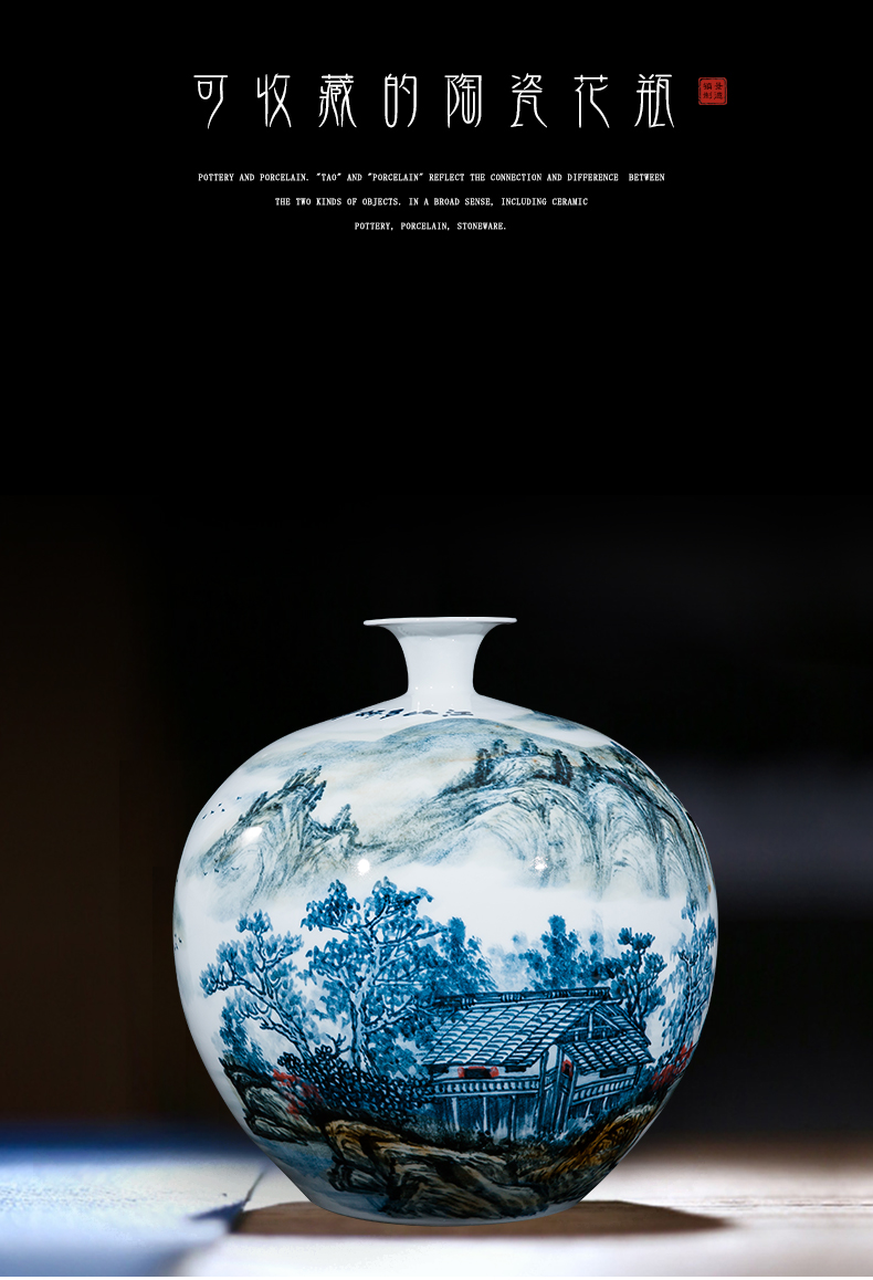 Jingdezhen ceramics celebrity hand - made the master of landscape painting large vase home sitting room villa study furnishing articles