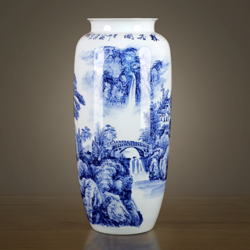 Jingdezhen ceramics hand - made of blue and white porcelain vase furnishing articles of new Chinese style living room home TV ark adornment arranging flowers