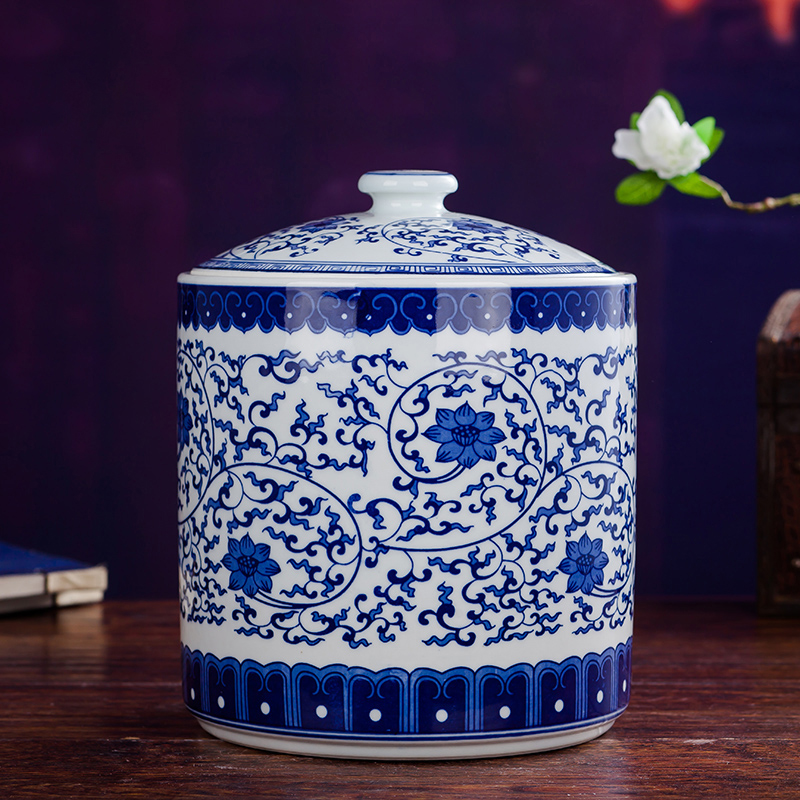 Jingdezhen ceramics with cover barrel ricer box m tea pot snack containers porcelain porcelain jar insect - resistant moistureproof 10 jins