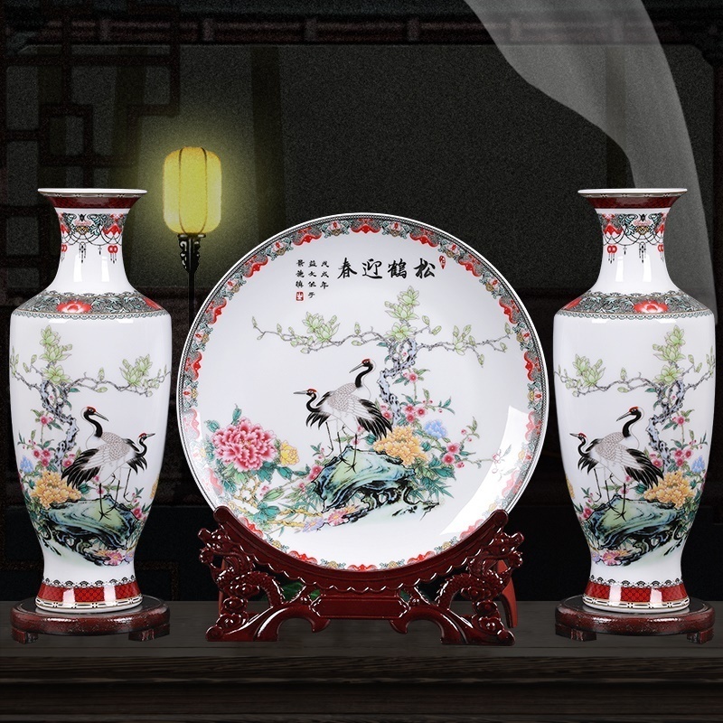 Ceramic vase Three sets swinging pieces Chinese style home living room office floral ware Jingdezhen Decorations Crafts Gift Hem