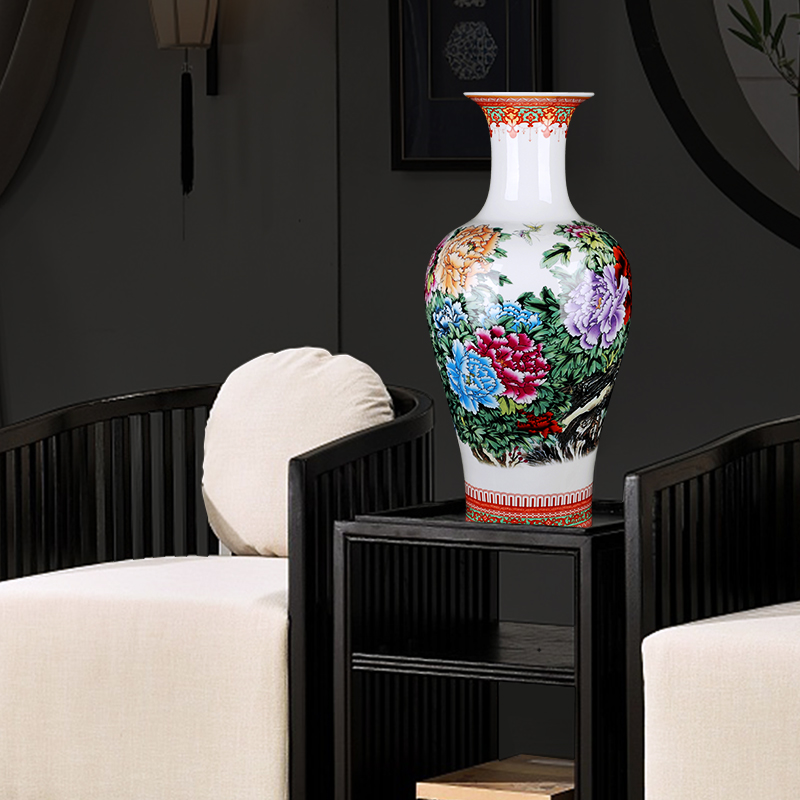 Jingdezhen ceramic vase large famille rose porcelain vase landing Chinese sitting room place, home decoration arts and crafts