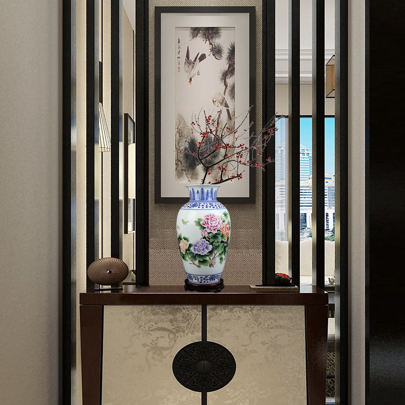 Jingdezhen blue and white ceramics powder enamel vase very beautiful famous hand - made home sitting room adornment is placed