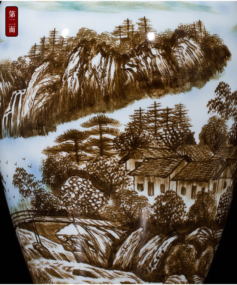 Jingdezhen ceramics hand - drawn pastel landscape painting vases, flower arranging furnishing articles sitting room porch of new Chinese style household act the role ofing is tasted