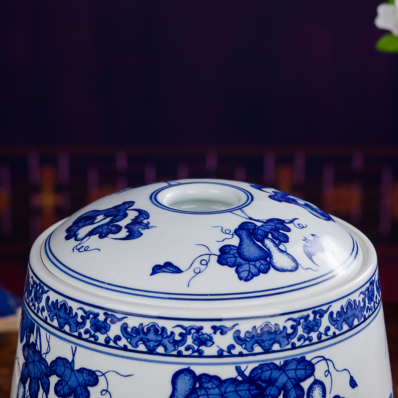 Jingdezhen ceramics with cover barrel ricer box m tea pot snack containers porcelain porcelain jar insect - resistant moistureproof 10 jins
