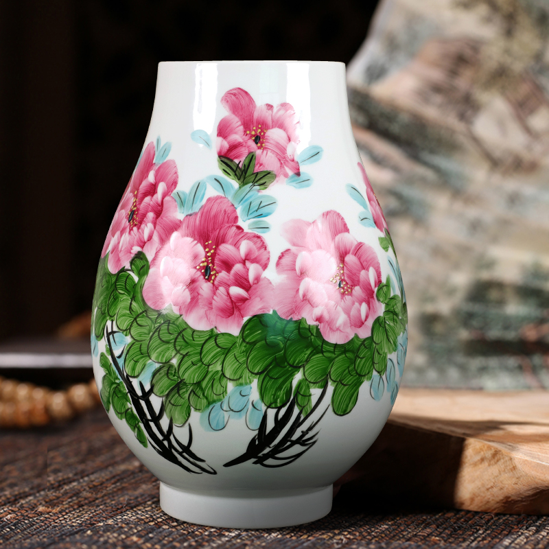 Jingdezhen ceramic hand - made famille rose blooming flowers vase household flower arranging Chinese style porch sitting room decoration