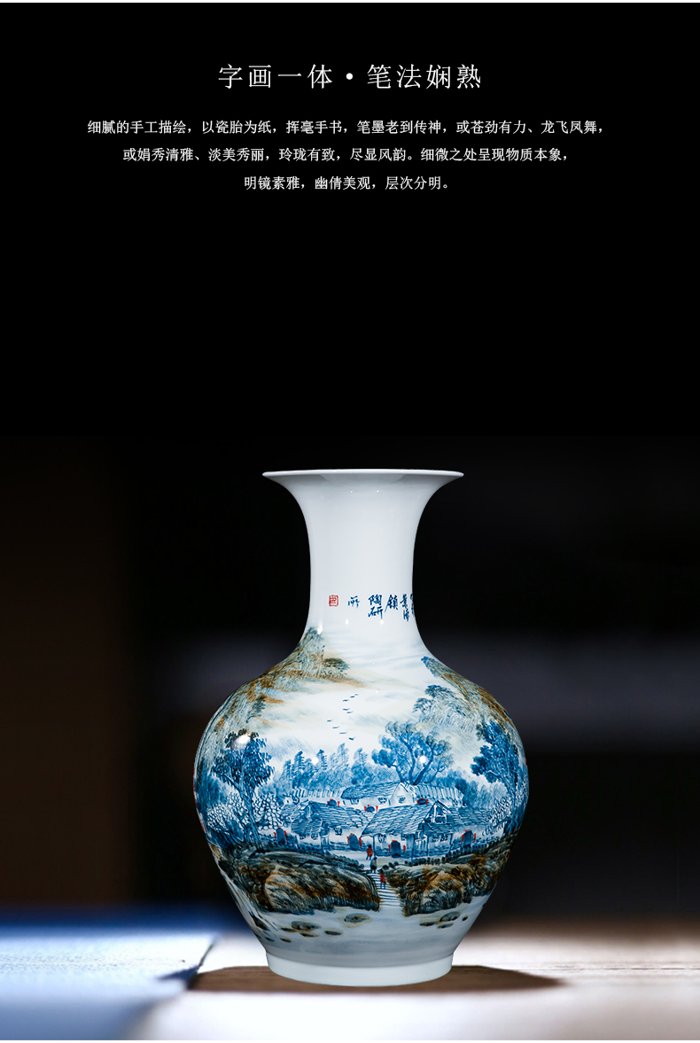 Jingdezhen ceramics celebrity hand - made the master of landscape painting large sitting room ground vase household office furnishing articles