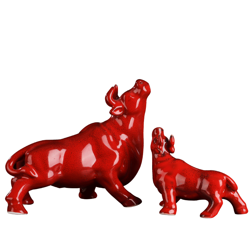 Luck ceramic large red bull furnishing articles like the rainbow cattle sitting room adornment handicraft igniting the year of the ox opening gifts
