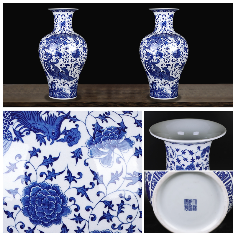 Jingdezhen ceramics antique blue and white porcelain dragon fish bottle vase of the sitting room of Chinese style household wine arts and crafts