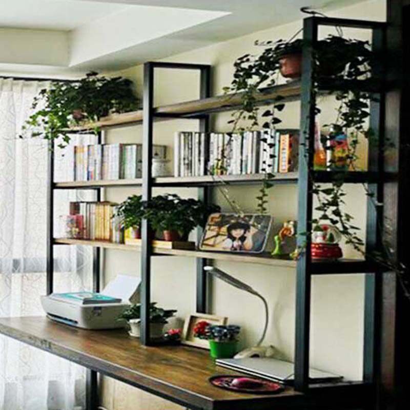 Iron art solid wood log multilayer bookshelves Shelf Students Desk Computer book finishing containing shelf bookshelf tables