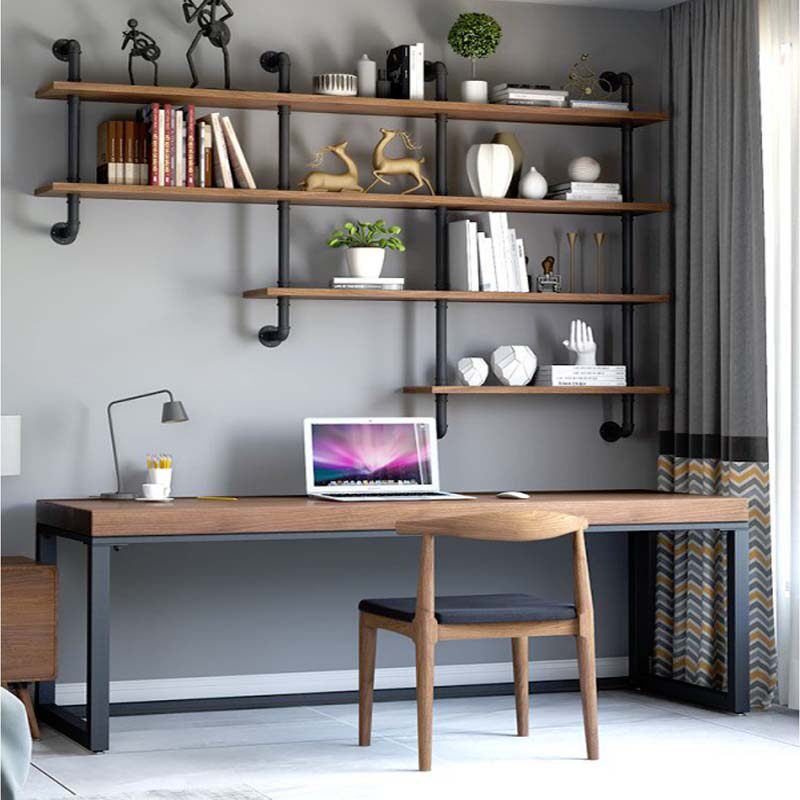 Nordic Solid Desk Bookshelf Combined Double Computer Desk and Chair Iron Customized Wall Facade Desk Writing Desk