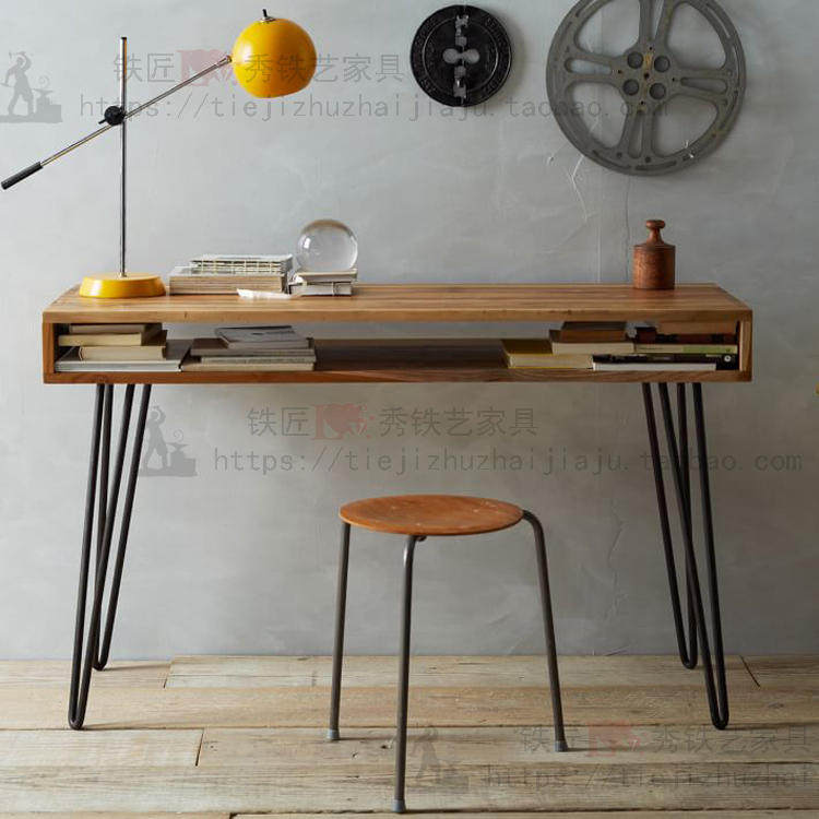 American wrought iron retro desk drawer desk home book desk desk with bookcase corner solid wood computer desk