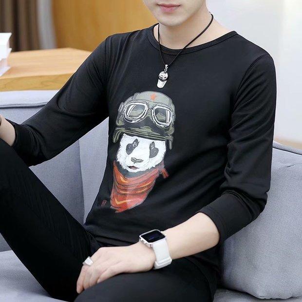 9,9 quần áo mùa thu nam cộng với nhung dày cổ tròn 10 nhân dân tệ dài tay áo thun mùa đông ấm áp áo thun bán buôn áo thun nam form rộng