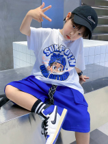 2024 Summer boy suit foreign air Cool handsome Korean version loose short sleeve T-shirt shorts Two sets street dance hip hop tide