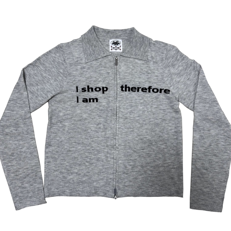 Kaga Official Thin Everyday Versatile Skin-Friendly Gray Zipper Knit Cardigan Jacket